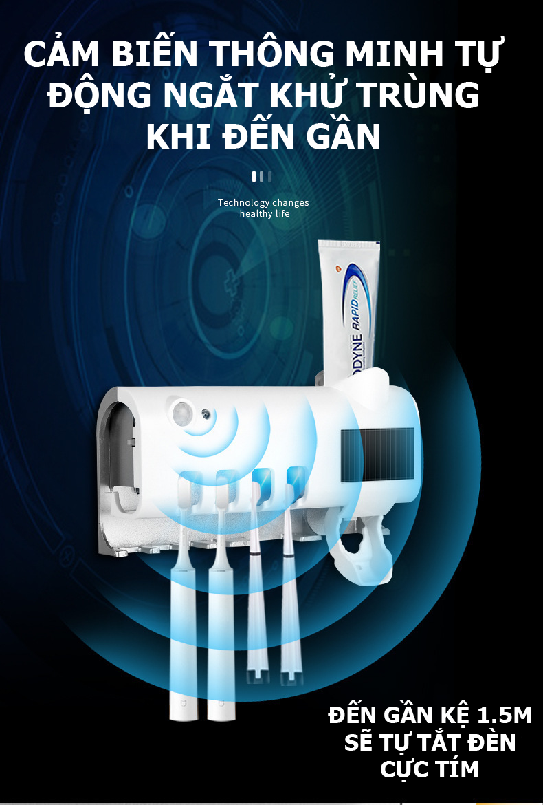 Giá treo bàn chải khử trùng bằng tia cực tím kèm bộ nhả kem đánh răng tiện lợi HD00024