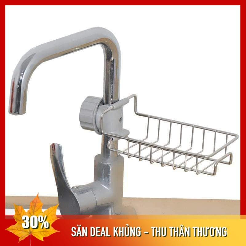 Giỏ INOX gắn vòi nước treo đồ rửa bát và xà phòng I Không cần khoan vít