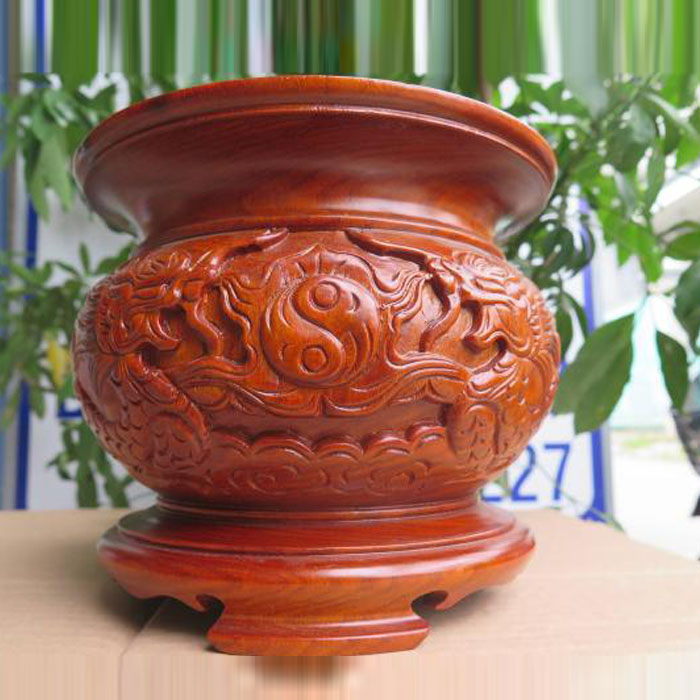 Lư hương - bát nhang chạm rồng gỗ hương 20cm