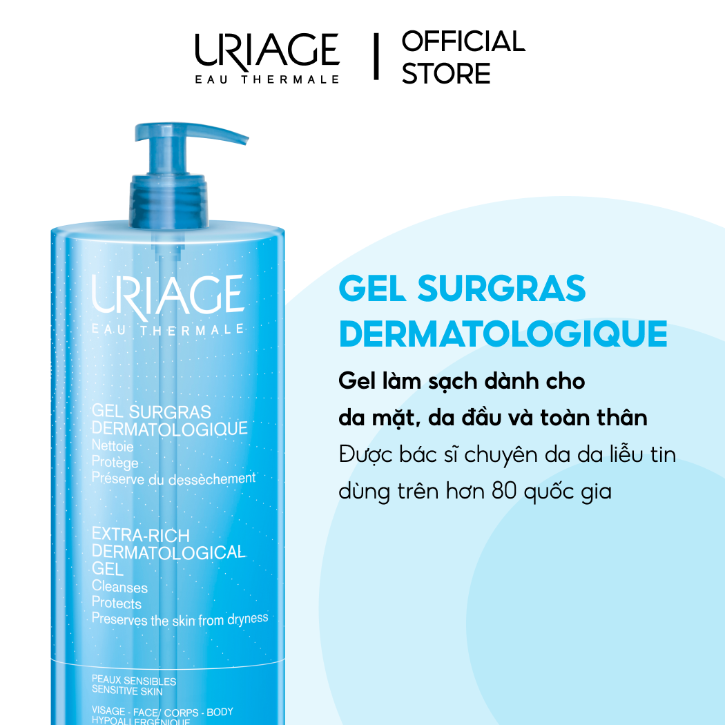 Gel tắm, gội, rửa mặt URIAGE GEL SURGRAS DERMATOLOGIQUE 500ml