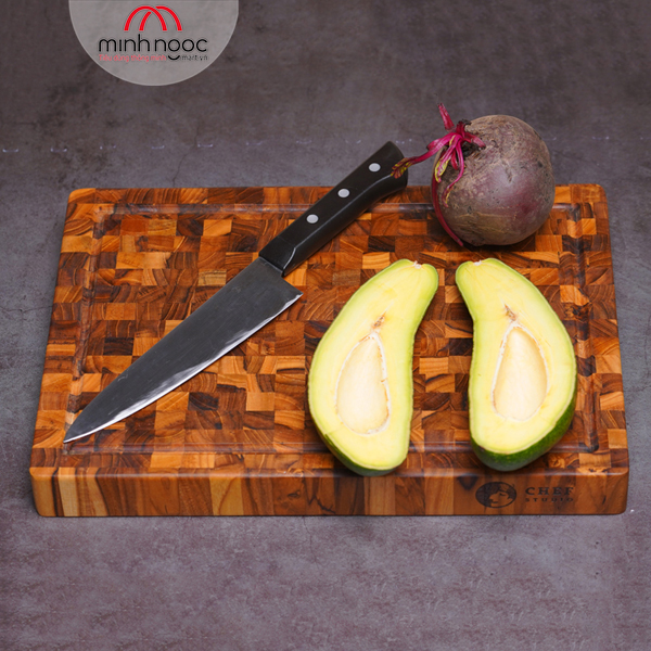 Thớt gỗ Teak Chef Studio hình chữ nhật 25x35x3,5 cm - MSP 10235. Dùng cắt, thái, bằm, chặt, bày thực phẩm.