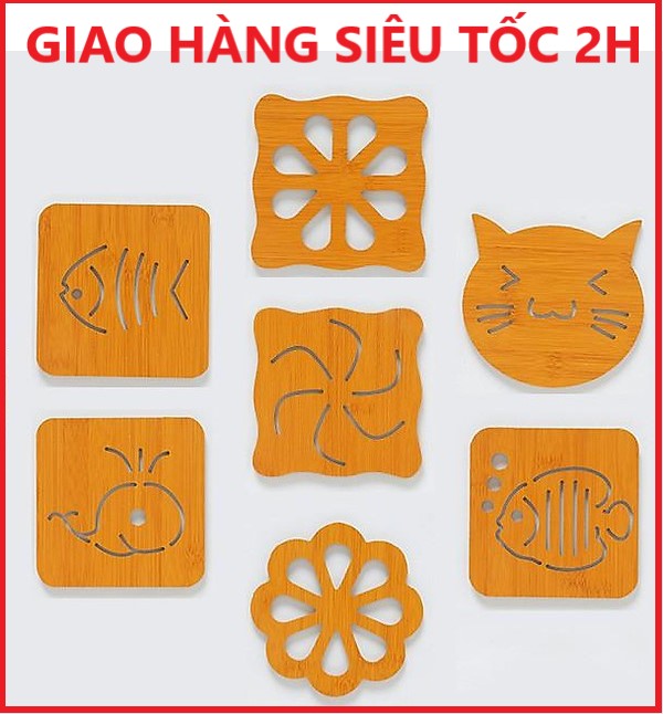 Combo 5 đế lót nồi bằng gỗ chịu nhiệt hình thú (giao mẫu ngẫu nhiên)