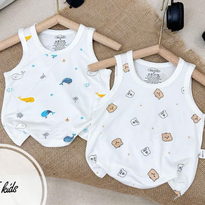 [4-14kg] Áo Ba Lỗ Sát Nách THUN LẠNH PETIT Trắng Họa Tiết Dễ Thương Cho Bé