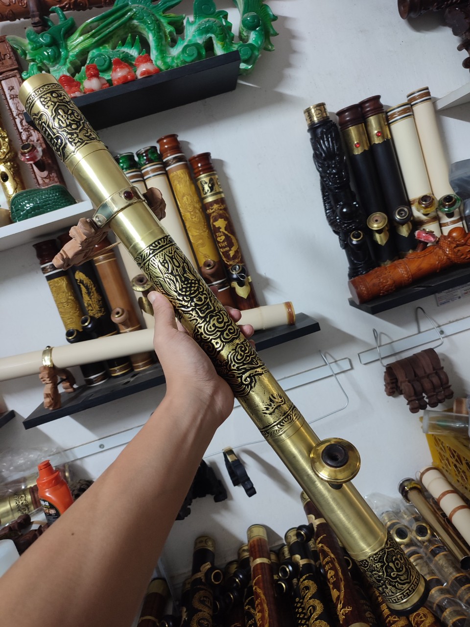 Điếu cày trúc Bọc Đồng 2 Lớp Cao Cấp dài 65cm VIP tặng kèm hộp gỗ đựng th0k lao`