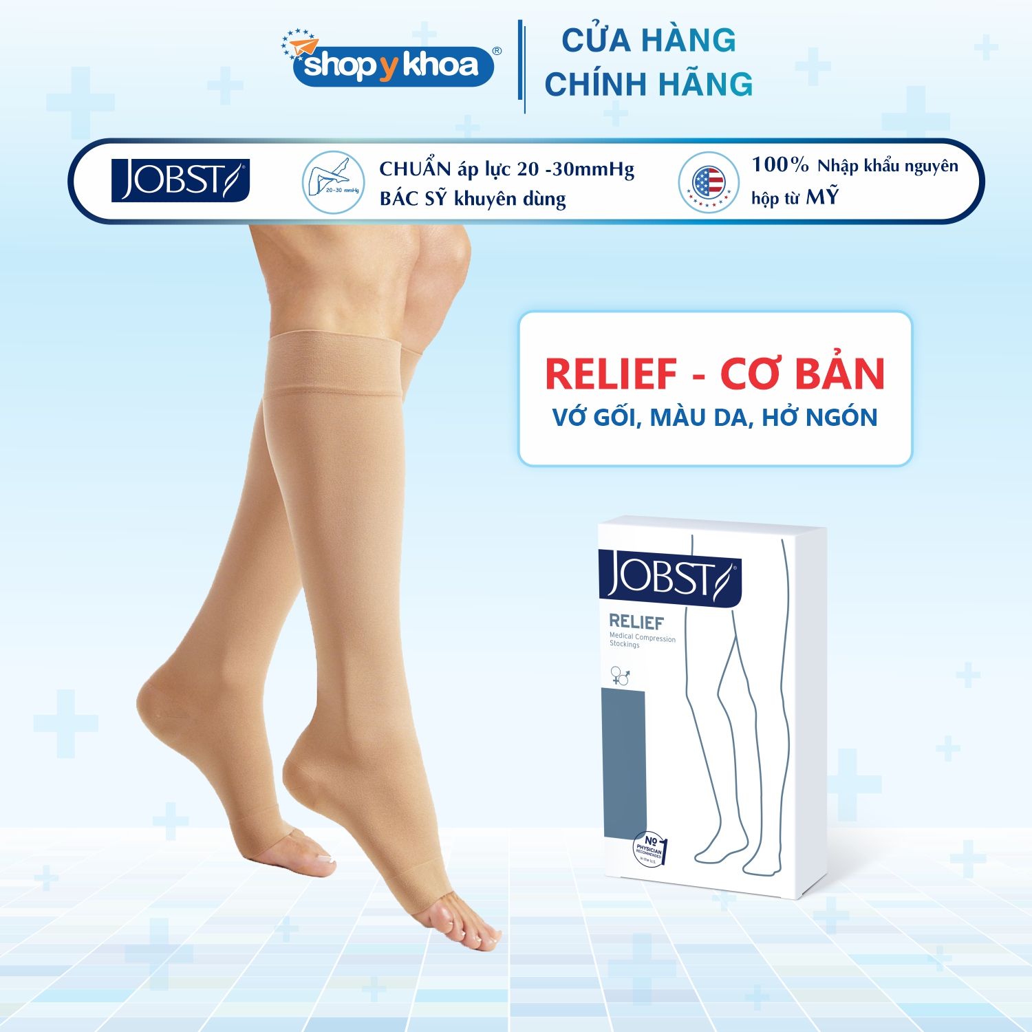 Vớtất Y Khoa Gối Hỗ Trợ Điều Trị Suy Giãn Tĩnh Mạch Chân Jobst Relief Chuẩn Áp Lực 20 - 30Mmhg - 40 Da - Size L