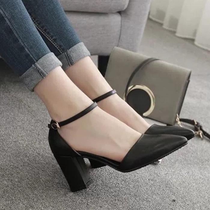 Giày Sandal cao gót nữ 7p BÍT MŨI BÍT GÓT DA LỲ mẫu mới