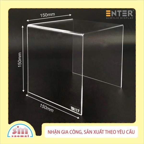 Kệ trưng bày mica 3 mặt uốn Enter TB117 150x150x150mm mica dày 2mm, Kệ livestream, Kệ mica chữ U trong suốt để đồ đa năng