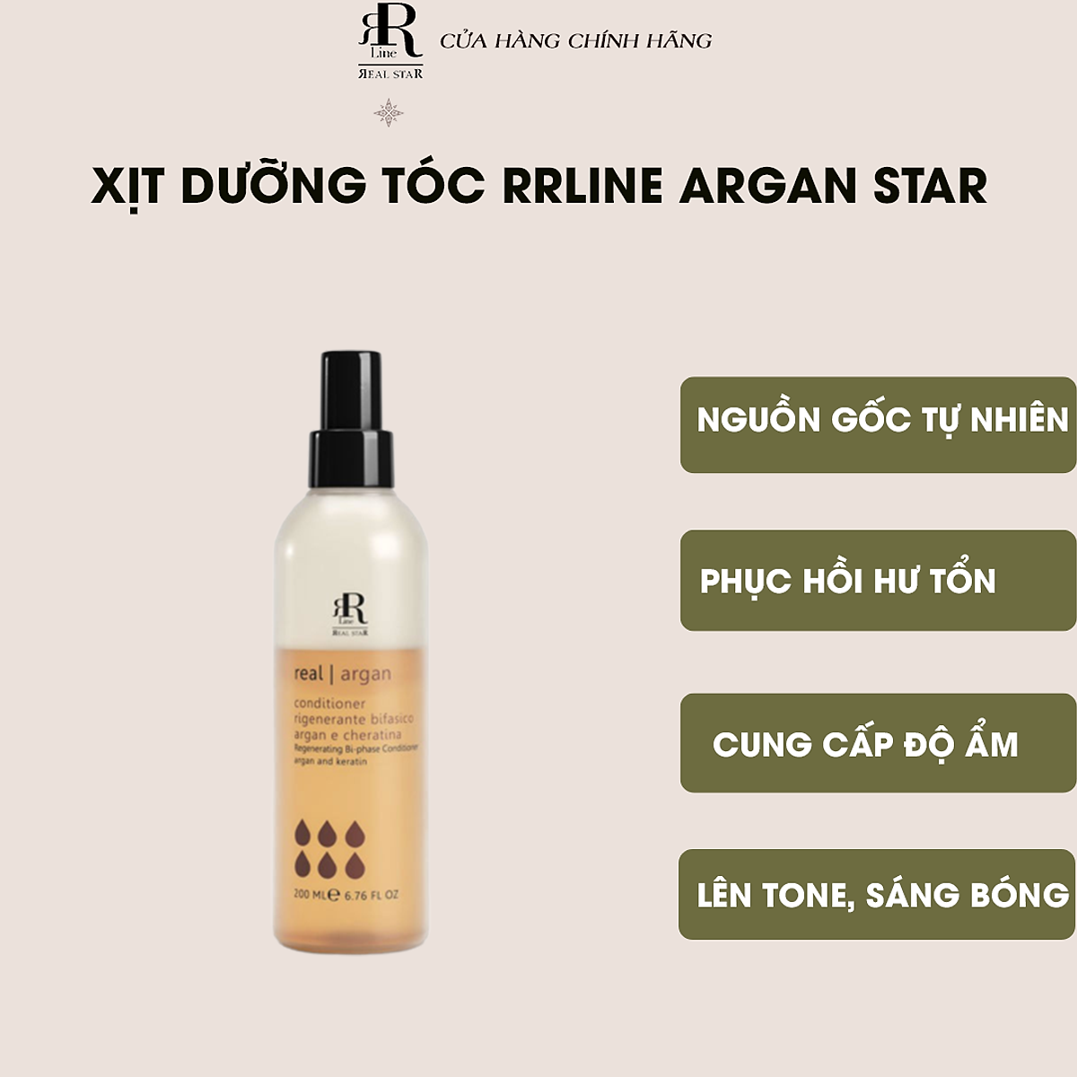 Xịt dưỡng 2 lớp phục hồi tóc Rrline Argan Leave in Conditioner 200ml