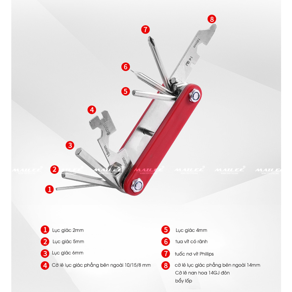 Lục Giác Sửa Chữa Xe Đạp Gấp Gọn Đa Năng 8 in 1 PP-81 chất liệu thép không gỉ với cán nhựa PP - Mai Lee