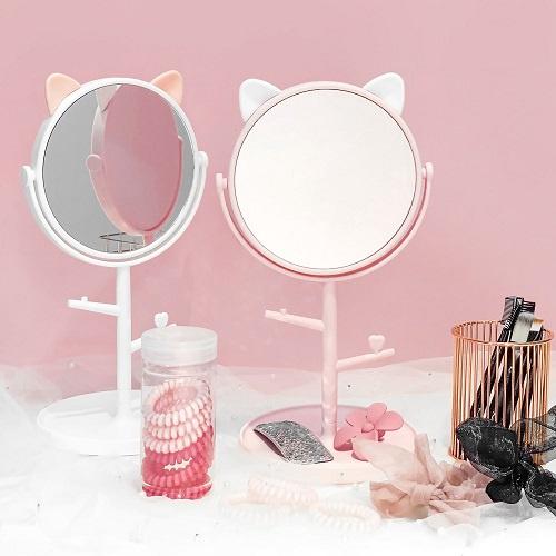 Gương trang điểm để bàn 360 độ tai mèo gấu siêu xinh