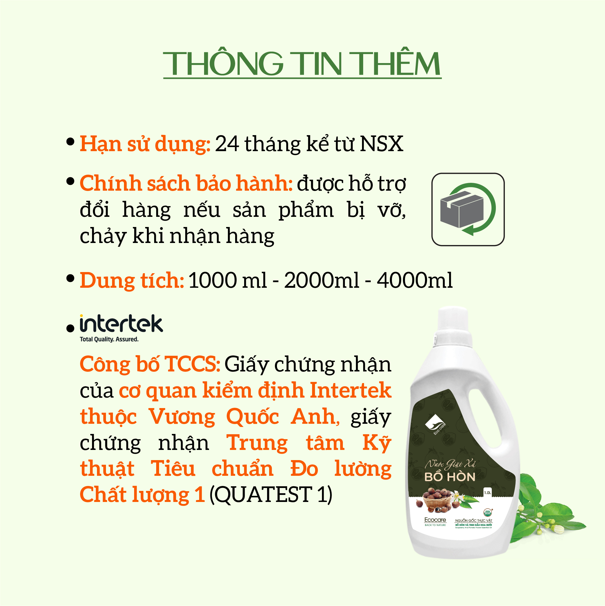 Nước giặt xả hữu cơ Bồ Hòn Ecocare tinh dầu Hoa Bưởi 1000ml