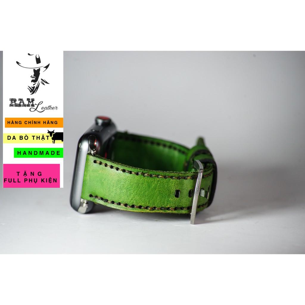 Dây đồng hồ da bò vegtan xanh lá handmade - RAM classic 1973 - da bò thật