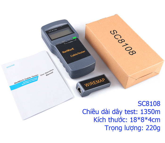 Bộ test và đo chiều dài cáp mạng, cáp điện thoại, cáp đồng trục SC8108