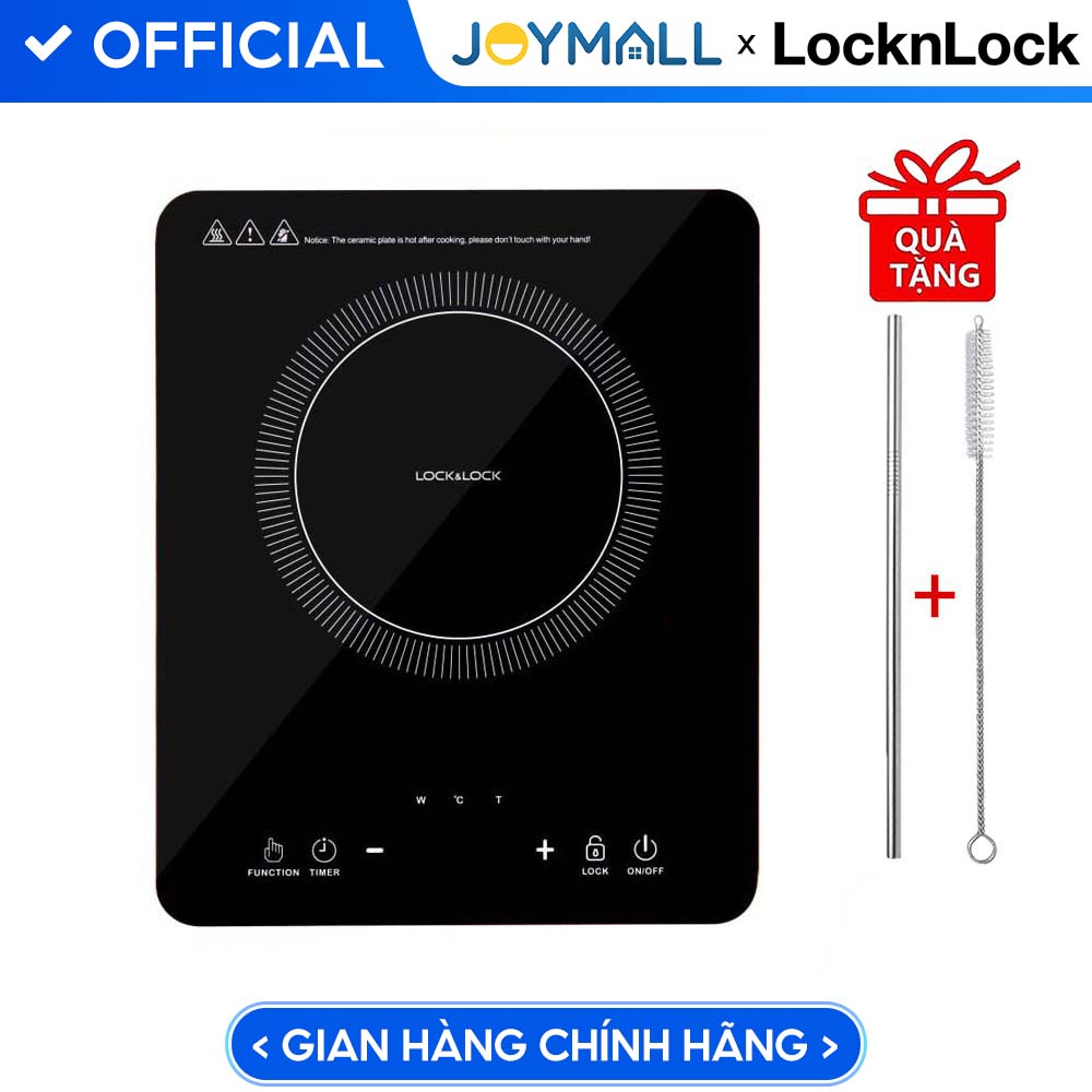Bếp Từ Cảm Ứng Lock&Lock EJI411 Mặt Kính Cảm Ứng, Chế Độ Hẹn Giờ, Làm Mát Nhanh - Hàng Chính Hãng Tặng Combo Ống Hút + Cọ Rửa