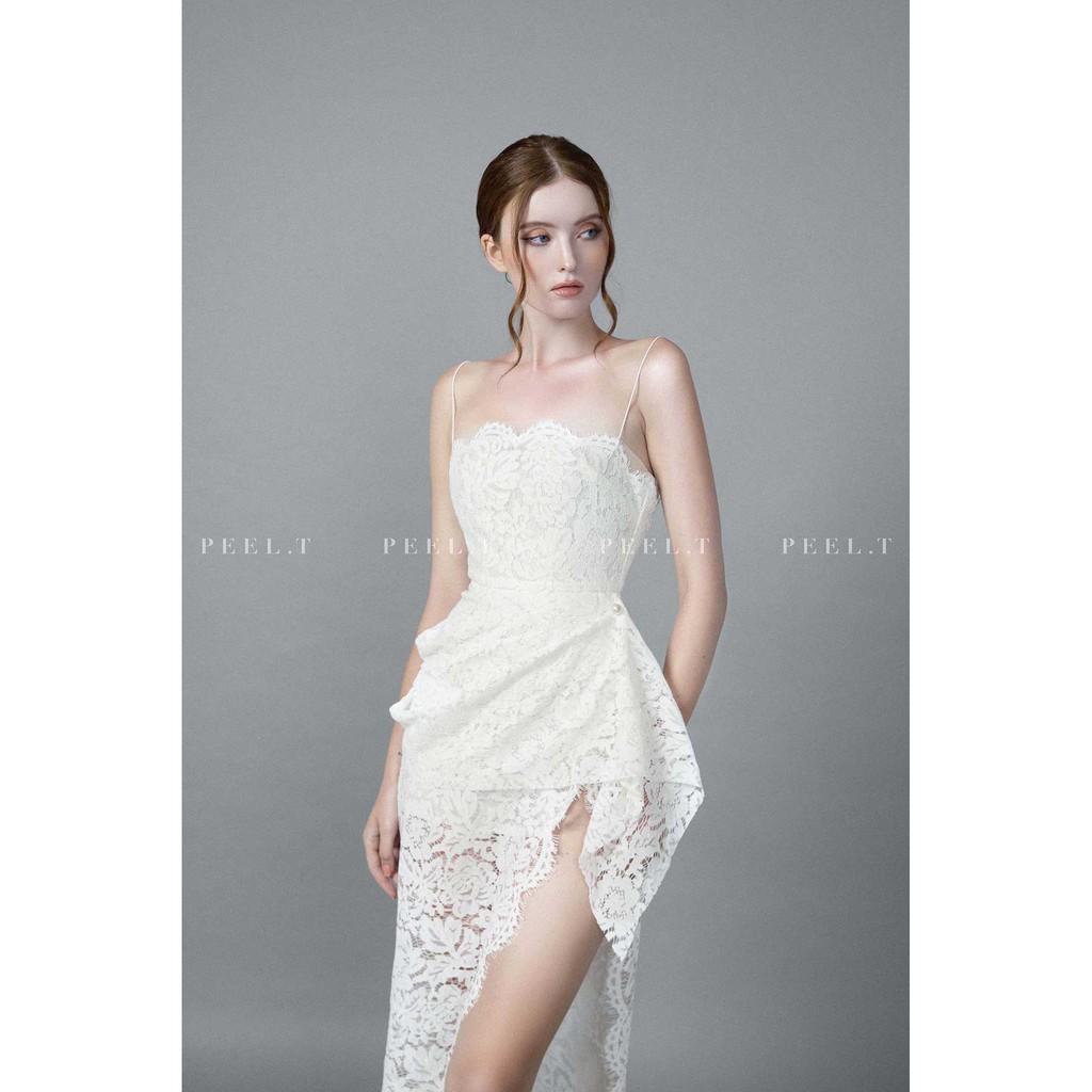 PEEL.T - Đầm ren Leila trắng đen xẻ tà sang trọng tinh tế đi chơi, dự tiệc, công sở