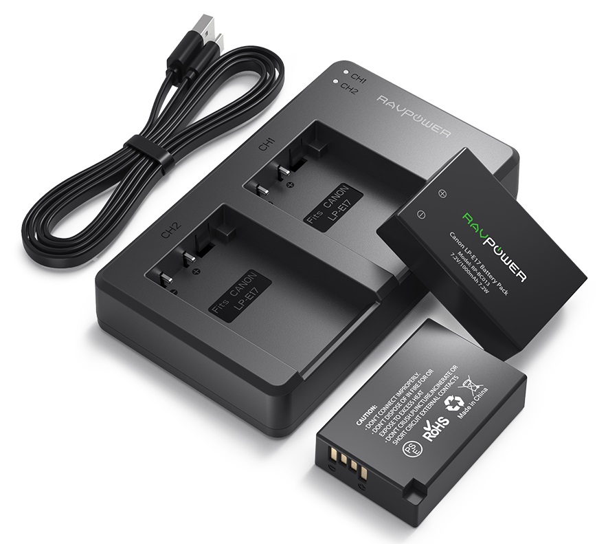 Bộ 2 pin và sạc đôi RavPower LP-E17 cho Canon 77D, 750D, 760D, 800D, M6 - Hàng chính hãng