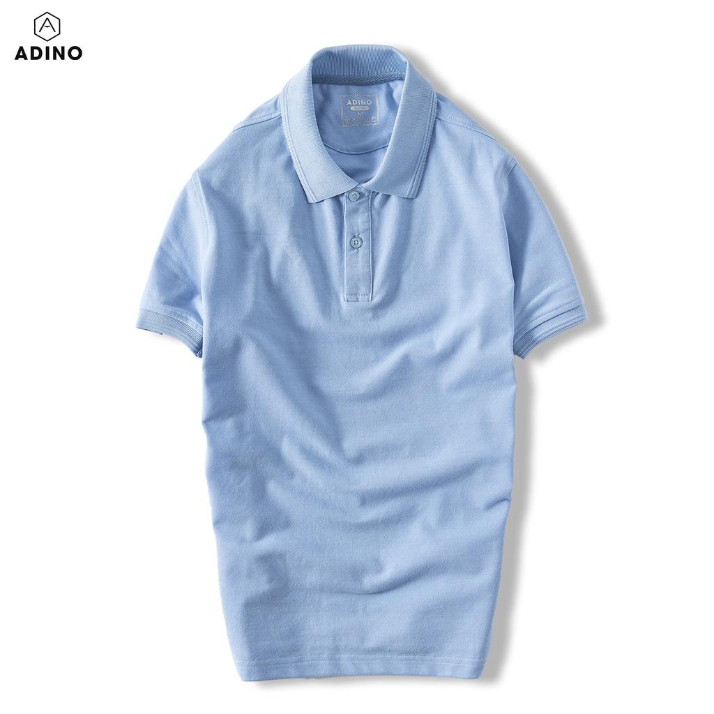 Hình ảnh Áo polo nam ADINO màu xanh nhạt phối viền chìm vải cotton co giãn dáng công sở slimfit hơi ôm trẻ trung AP82