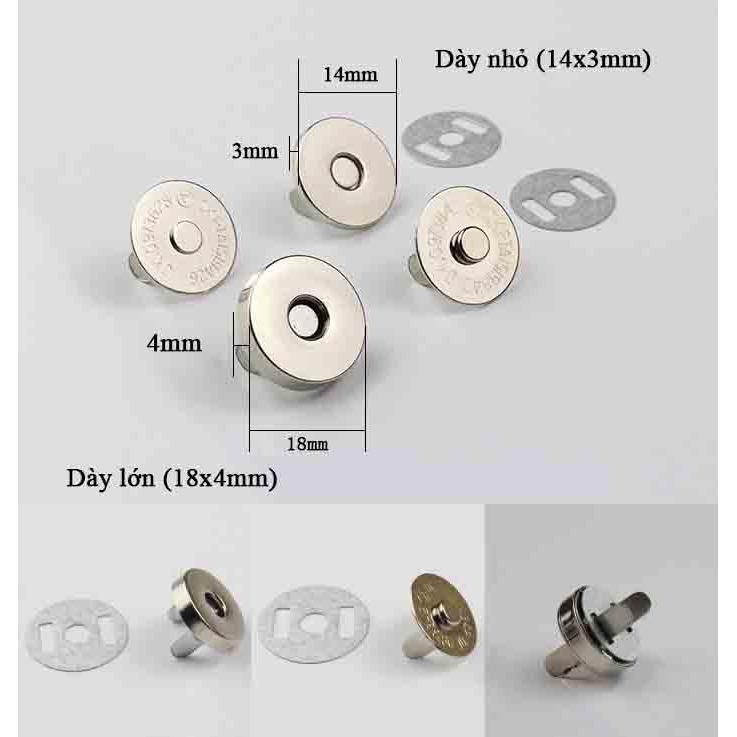 Bộ 20 Nút Hít Túi Xách Loại 14x3mm Màu Bạc Lực Hít Mạnh