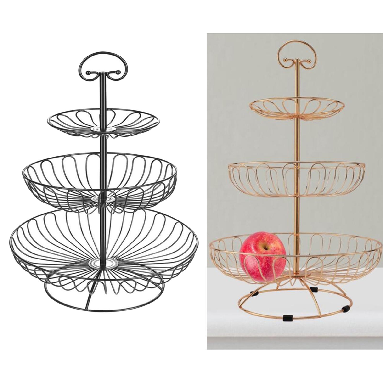 3 Layers Wire Basket Stand Kitchen Countertop Organizer Fruit Vegetable Bowl