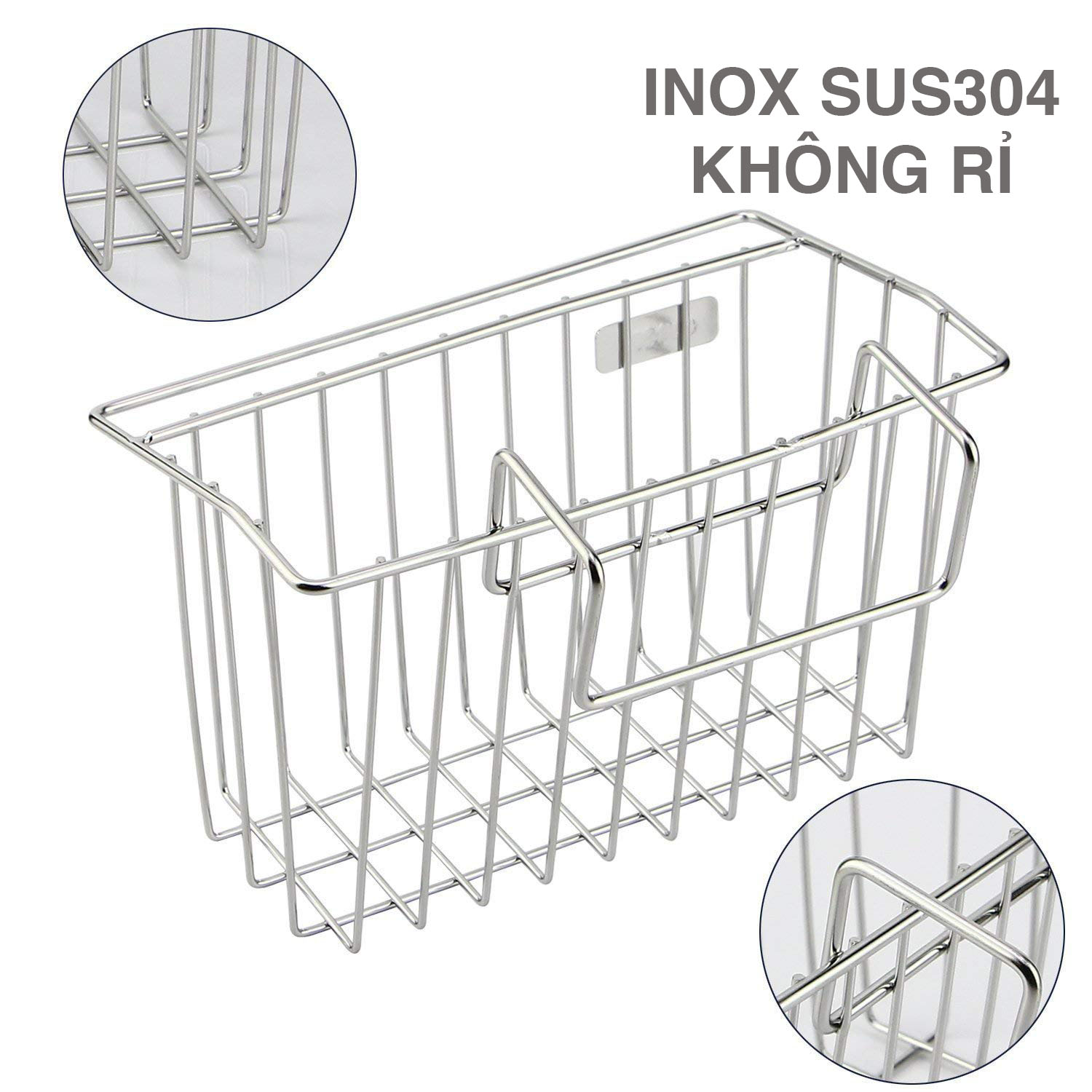 Kệ rổ đựng dụng cụ rửa chén gắn thành bồn chậu Hobby Home Decor TB1 inox 304 không rỉ sét