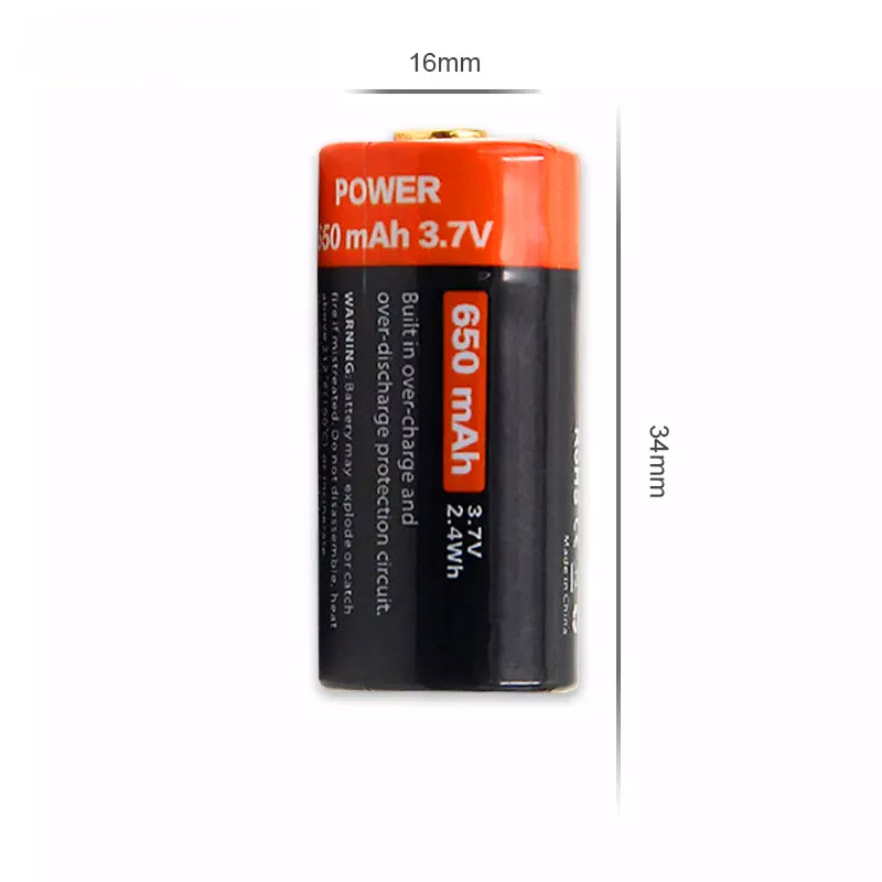 01 Pin Sạc RCR123A (16340) 3.7V 650mAh Công Nghệ Li-on Sạc Cổng Micro USB