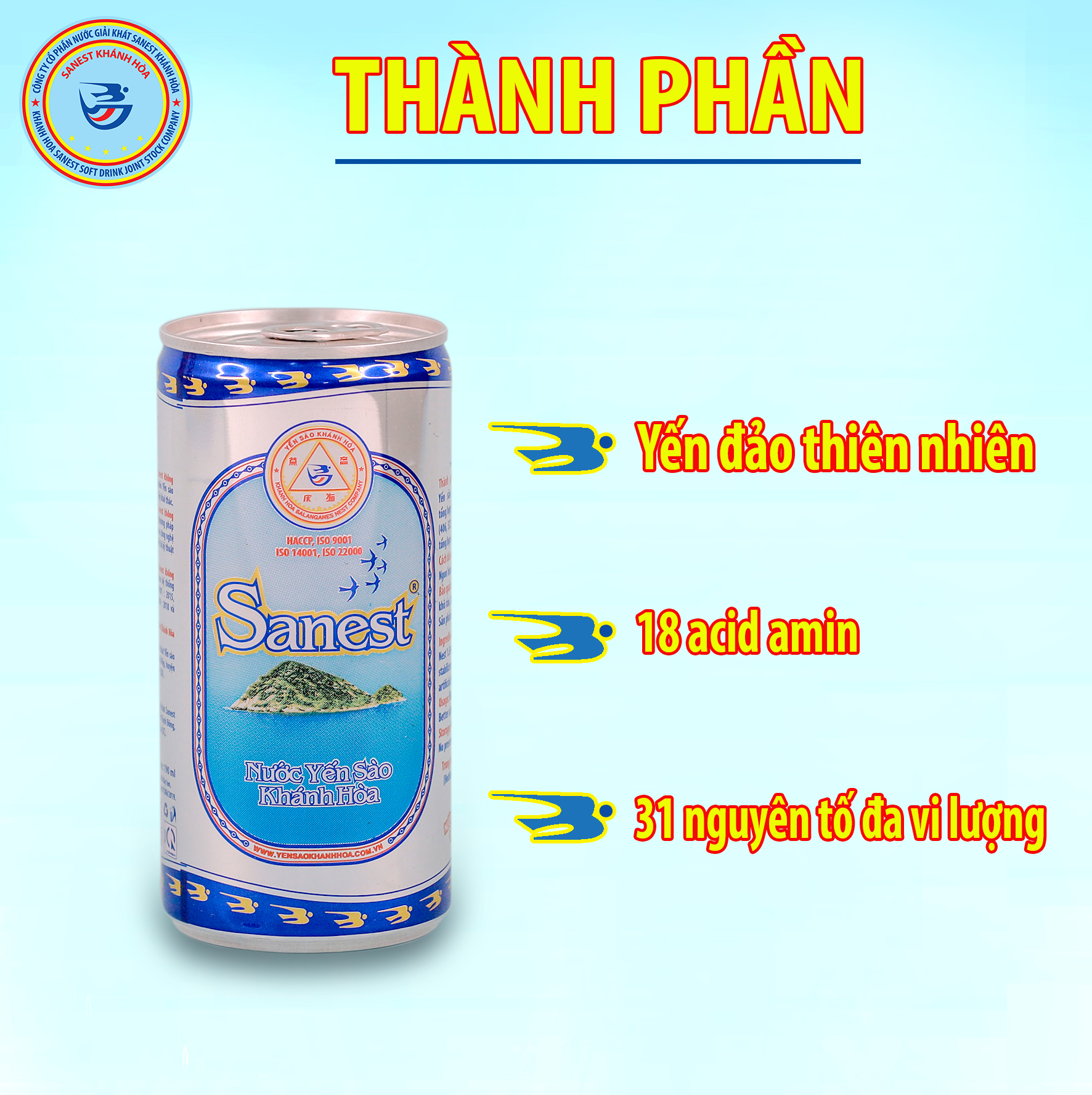 Thùng 30 lon Nước Yến sào Khánh Hòa Sanest đóng lon 190ml - Sản phẩm sử dụng đường dành cho người ăn kiêng