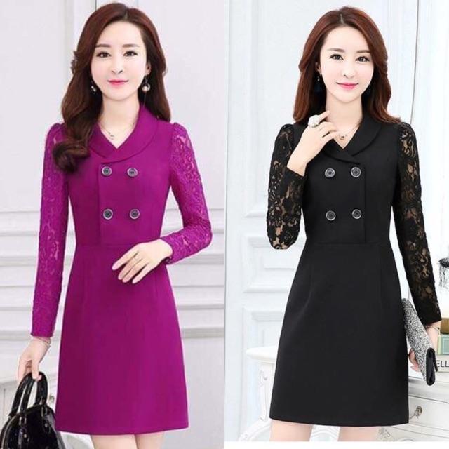 Đầm liền phối tay ren 4 cúc NL91 sale