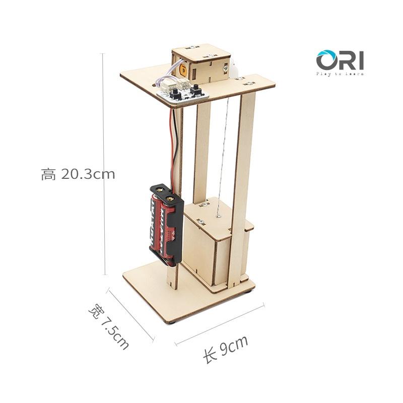 Đồ chơi stem - Bộ lắp ráp thang máy mini bằng gỗ DIY