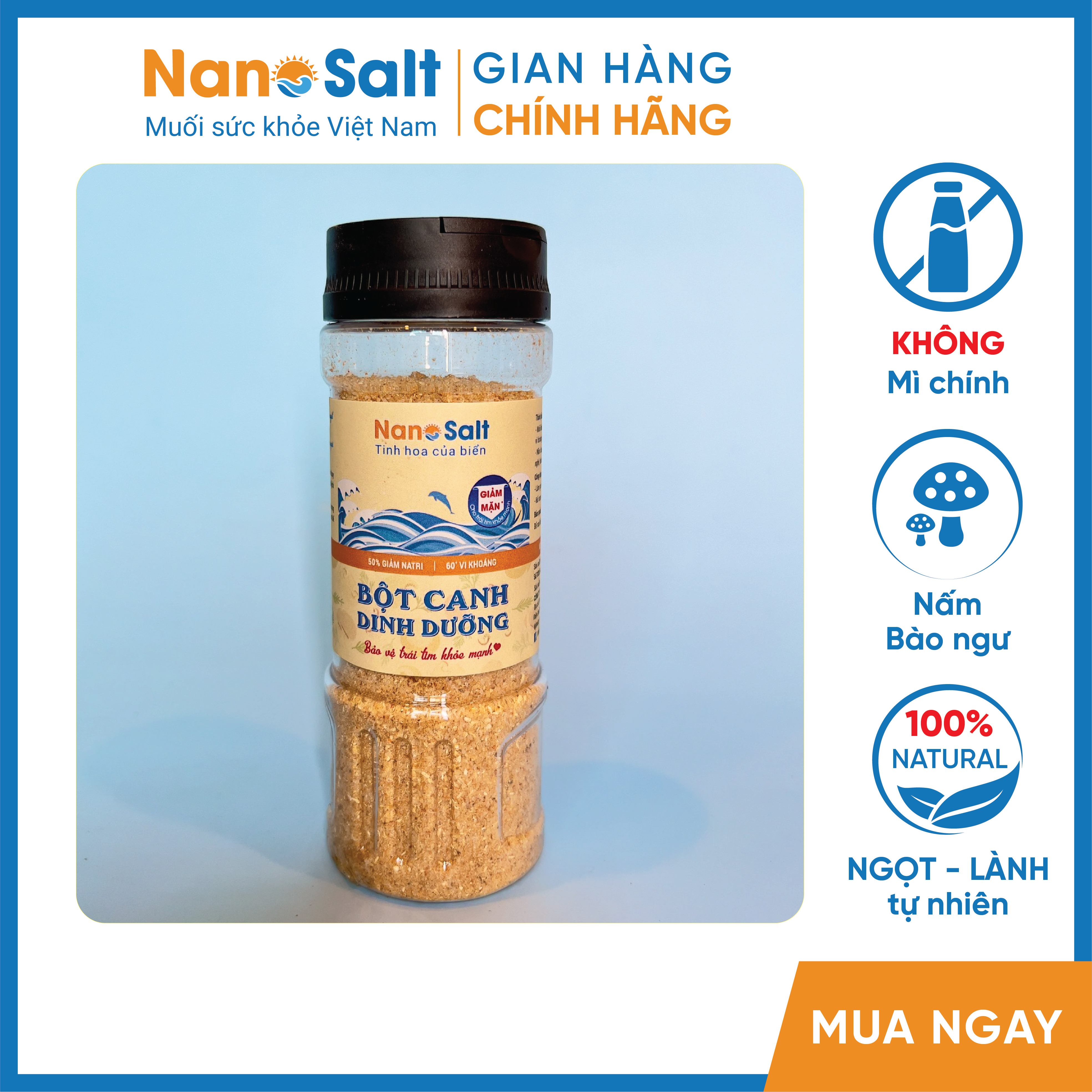 Bột canh không mì chính| Bột canh giảm muối, giảm Natri (Lọ 120gr)