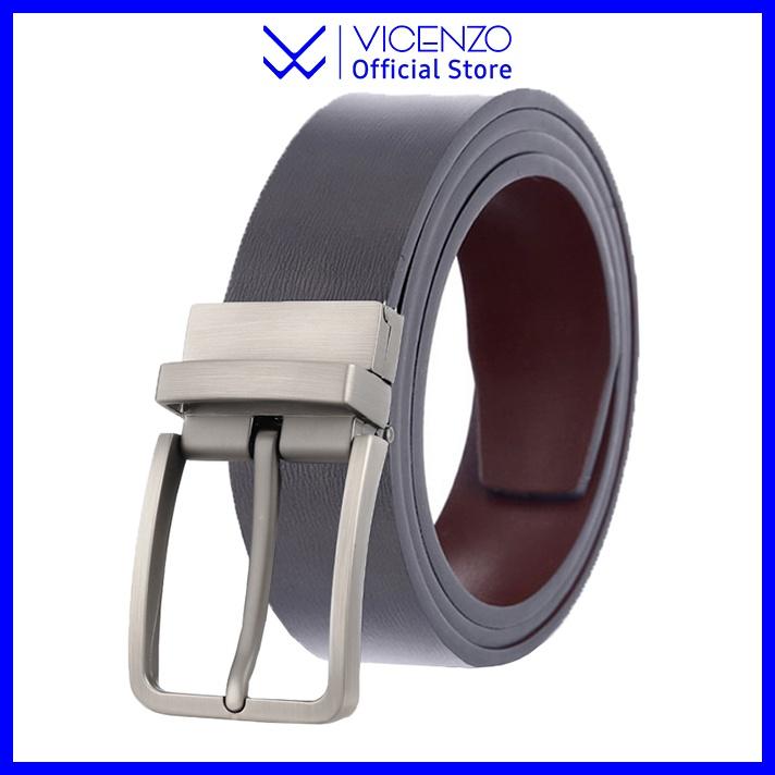Thắt Lưng Nam DA BÒ HAI LỚP Khóa Hợp kim đúc Cao Cấp Vicenzo, Dây thắt lưng nam dây đục lỗ sử dụng hai mặt - MKC34DA THẬTPHẲNG
