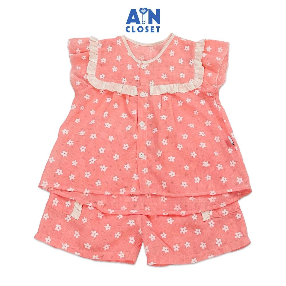 Bộ quần áo ngắn bé gái họa tiết hoa Sao Nhí Trắng nền hồng cotton - AICDBGT4IEH5 - AIN Closet