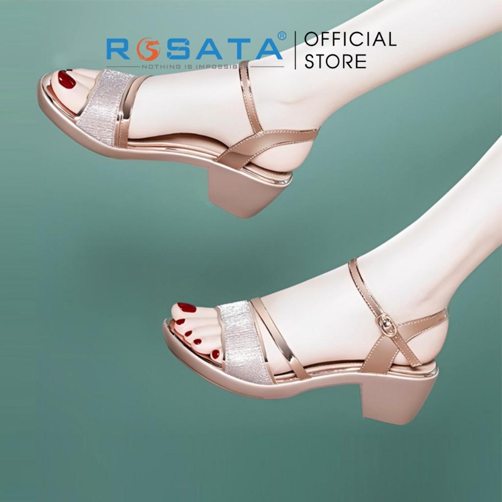 Dép sandal nữ ROSATA RO530 mũi tròn xỏ ngón quai hậu cài khóa dây mảnh gót vuông cao 5cm xuất xứ Việt Nam - Chì