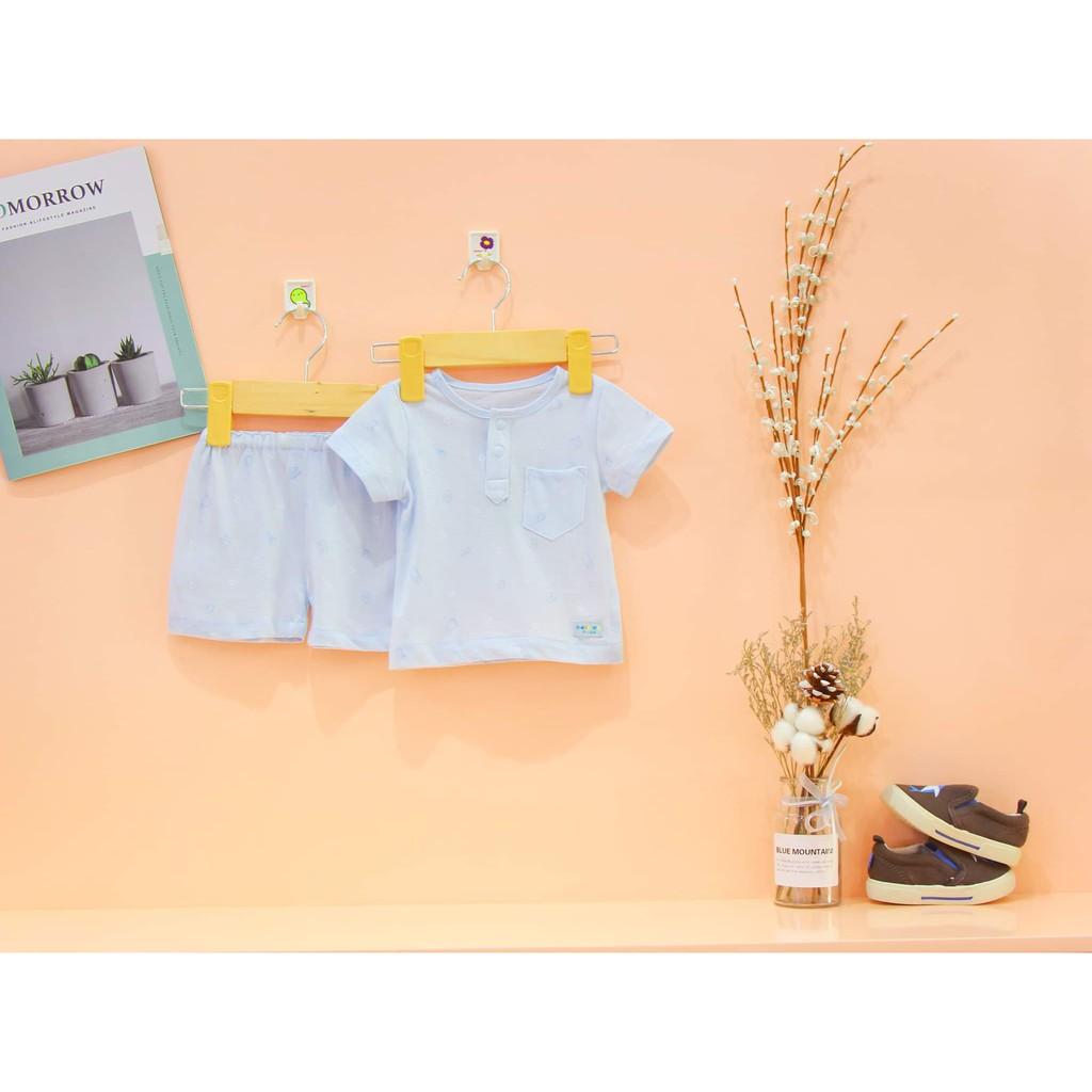 Bộ Kaizoo Cài Nút Giữa Thun Cotton Dệt single màu xanh 0 – 24M (RTN6813)