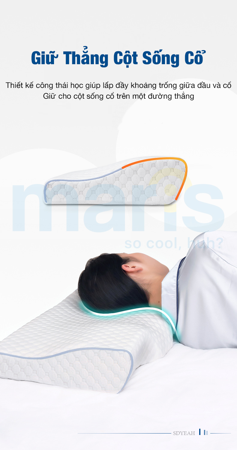 Gối Ngủ Cao Su Non Memory Foam Cao Cấp Maris MR-706 - chống đau mỏi vai gáy - đốt sống cổ