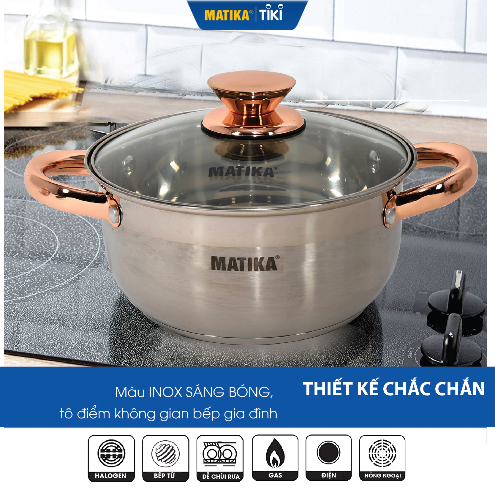 Bộ Nồi Inox 3 Đáy MATIKA MTK-C3 16, 20, 24 cm, Hàng Chính Hãng