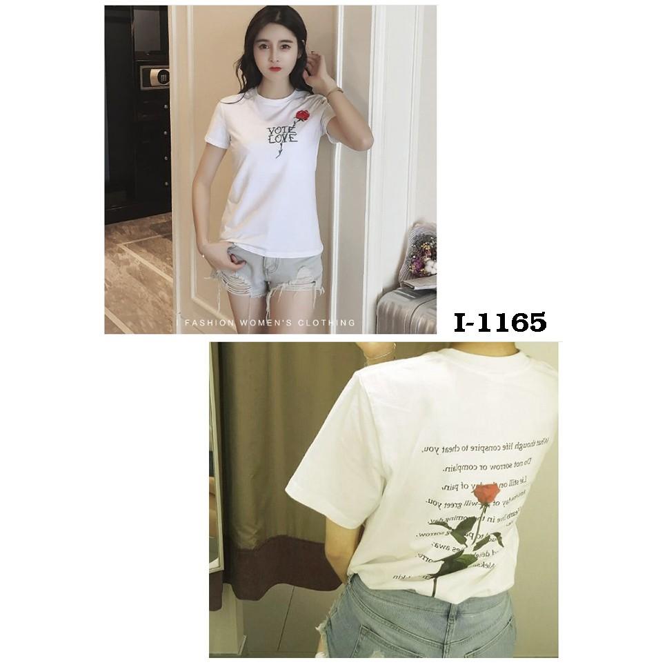 Áo Thun Nữ Họa Tiết Hoa Hồng Trước Sau - I1165