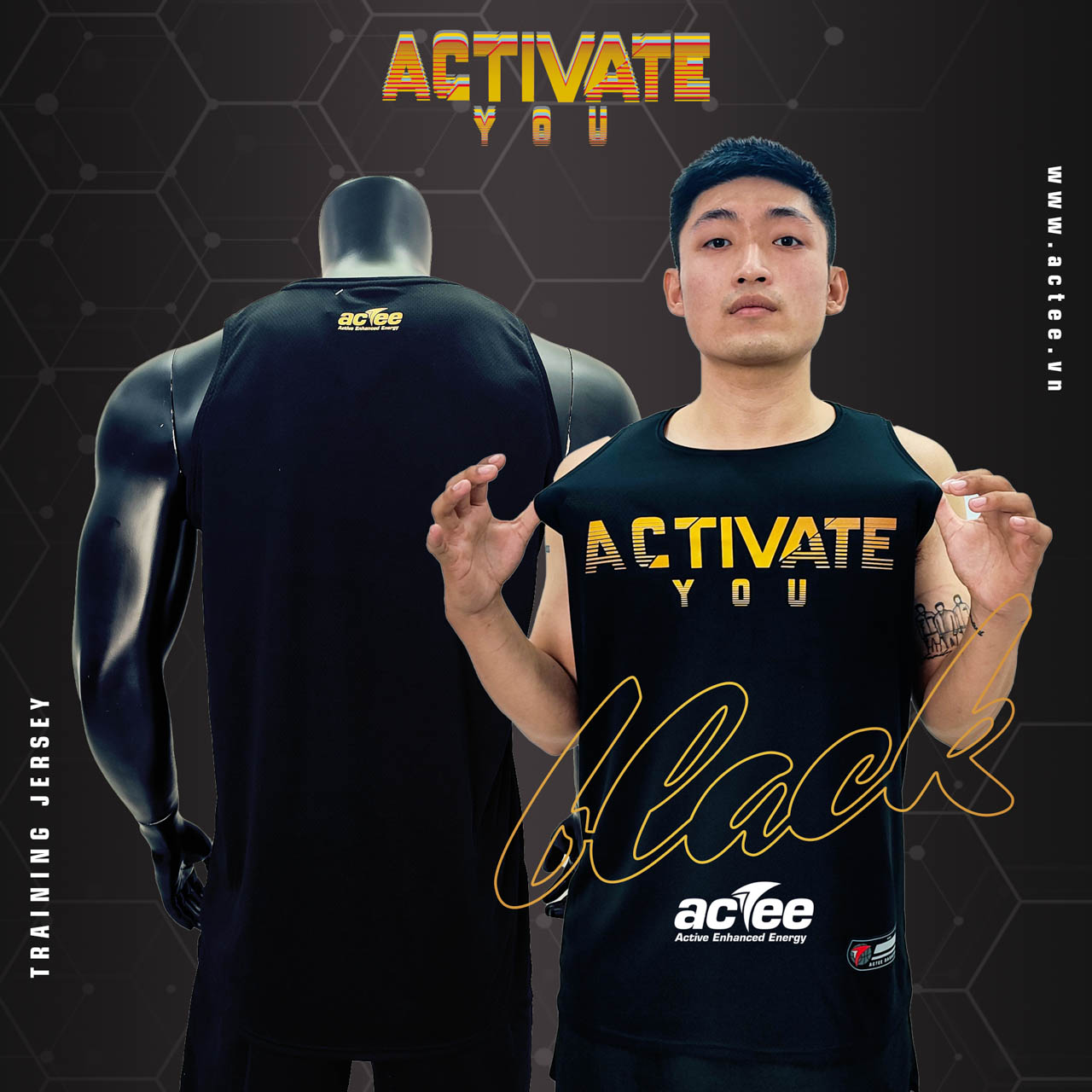 Áo tập luyện Actee Activate You - Màu Đen - Cao cấp - Chính hãng