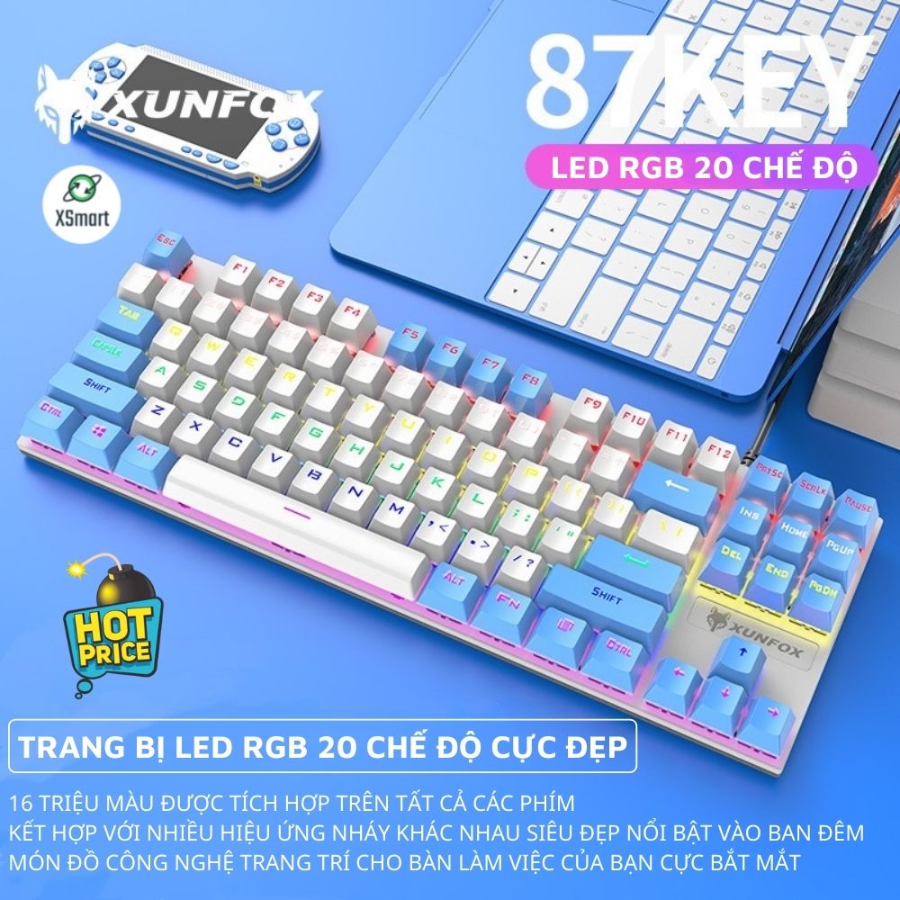 Bàn Phím Cơ Gaming K80 LED RGB 20 Chế Độ Nháy Cực Đẹp, Phím CƠ Gõ Siêu Đã, Thiết Kế Nhỏ Gọn Dùng Cho Máy Tính, Laptop - Hàng Chính Hãng