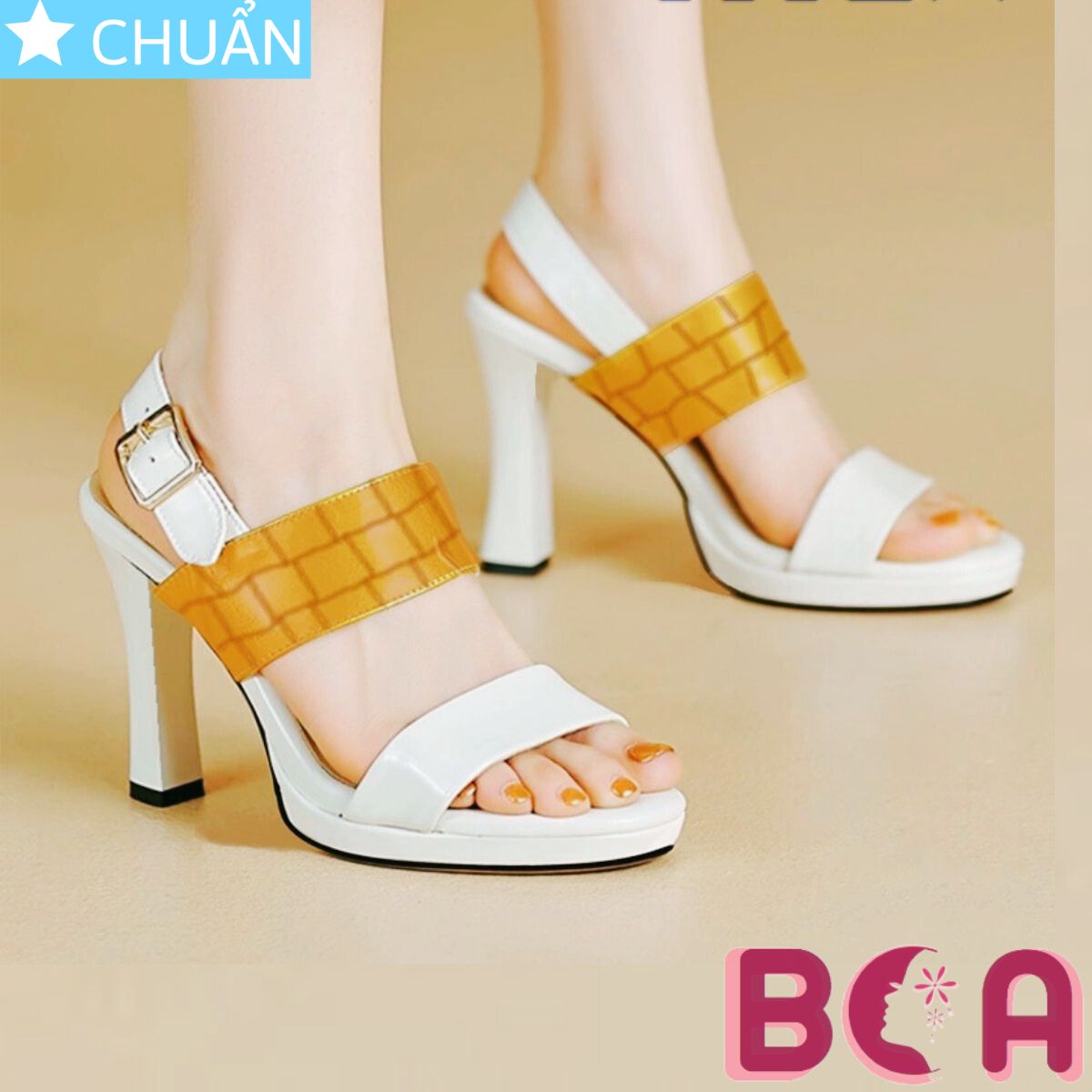 Giày cao gót nữ hở mũi 8 phân RO655 ROSATA tại BCASHOP quai ngang phối màu độc đáo, thêm quai hậu khóa cài tinh tế
