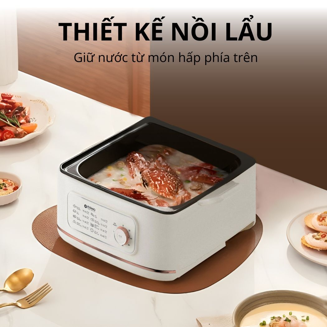 Nồi lẩu hấp thủy nhiệt Mishio MK382 khay hấp inox 304 - Hàng chính hãng