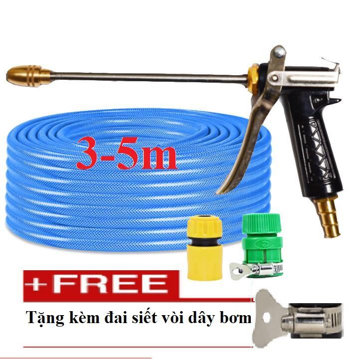 Bộ dây vòi xịt nước rửa xe,tưới cây .tăng áp 3 lần,loại 3m, 5m 206318 đầu đồng,cút,nối nhựa vàng+ tặng đai