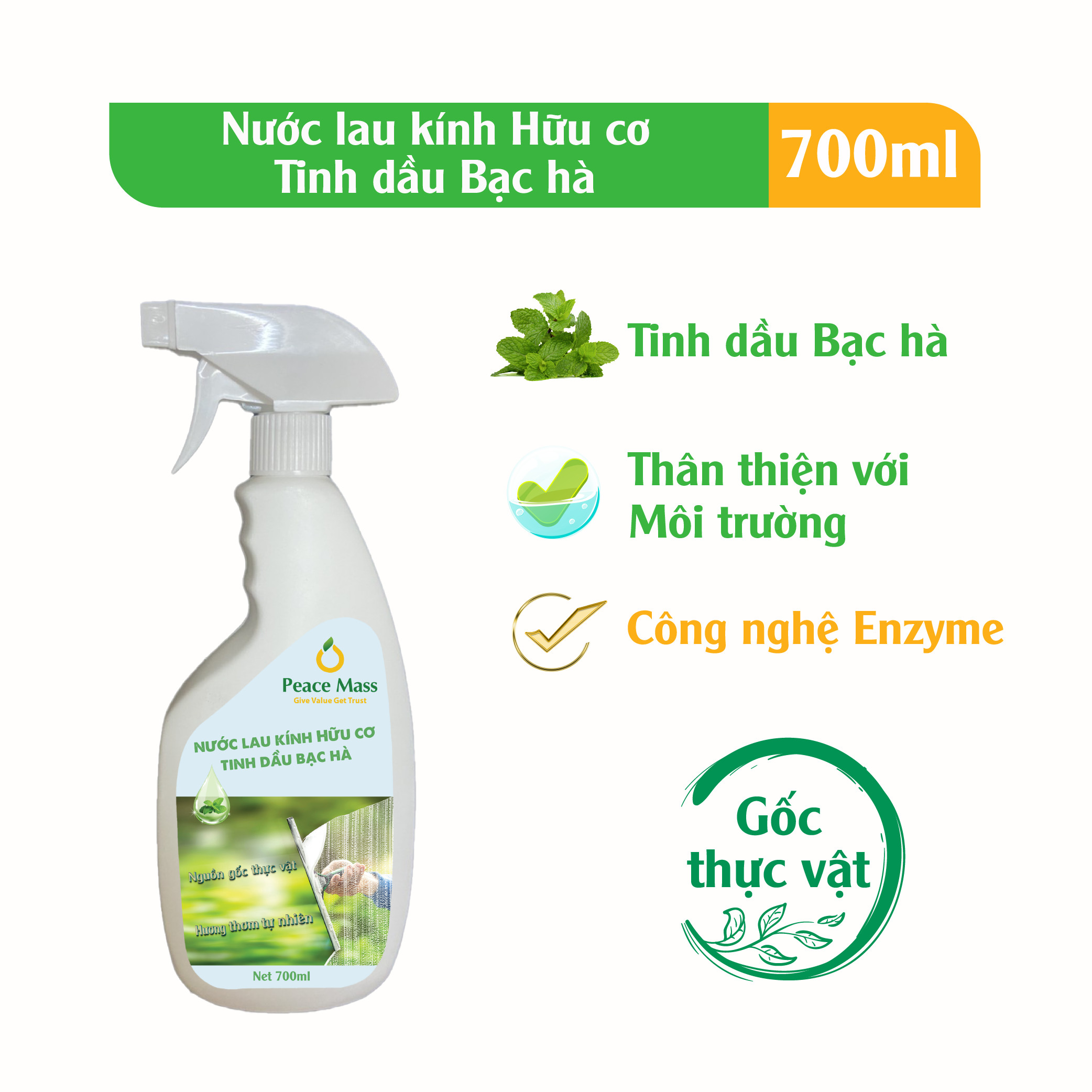 Combo Sản Phẩm Gốc Thực Vật TLC2 Peace Mass Nước Cọ Toilet + Nước Lau Kính 700ml + Nước Rửa Tay 340ml (Thuộc nhóm Sản phẩm Lành tính / Hữu cơ)