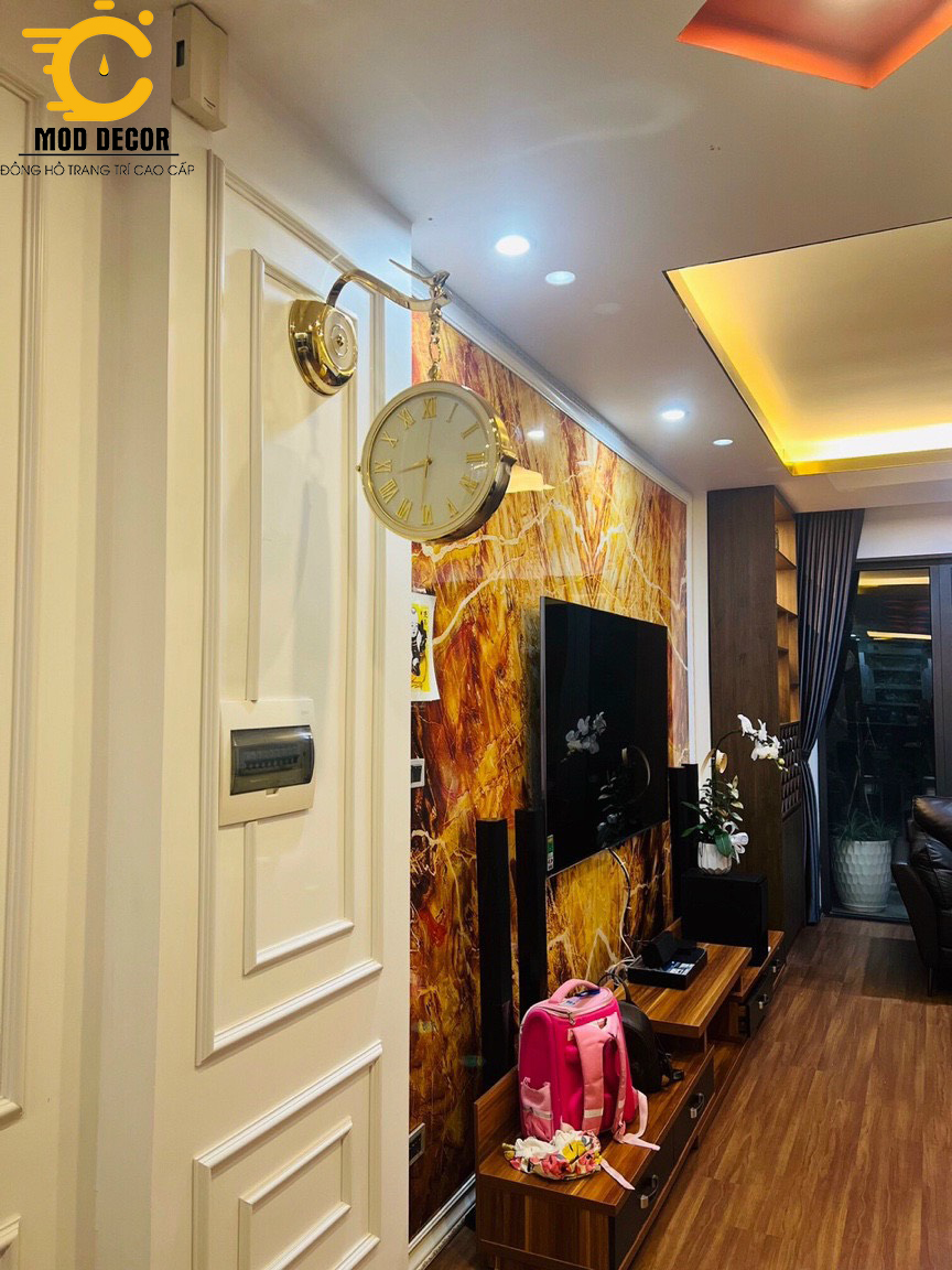 [ HÀNG CAO CẤP ] Đồng hồ treo tường 2 mặt Én trắng chất liệu đồng mạ vàng cao cấp 20005-TR