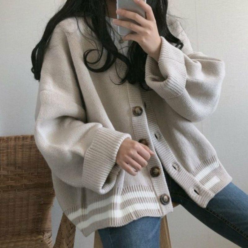 Áo khoác len Cardigan nữ thu đông áo len dệt kim phong cách retro Hàn Quốc