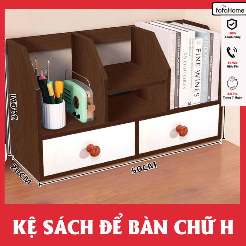 Kệ Sách Để Bàn Chữ H, Kèm 2 Ngăn Kéo Cao Cấp - Mẫu 7 - Dễ Lắp Ráp