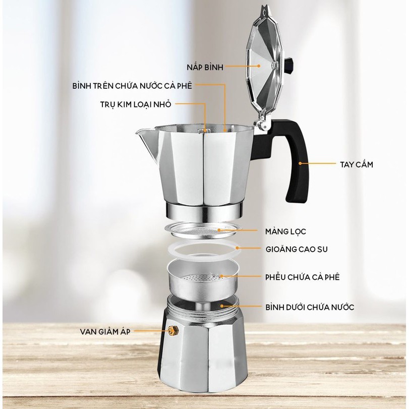 Ấm pha cà phê moka express cappuccino Aluminum cao cấp 150ml - dùng được mọi loại bếp