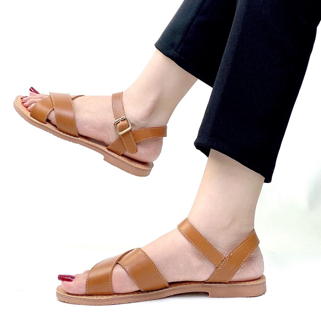 Sandal Nữ đẹp quai ngang da THẬT 2 quai phù hợp đi học , công sở hàng ngày HISHOO có bigsize S006