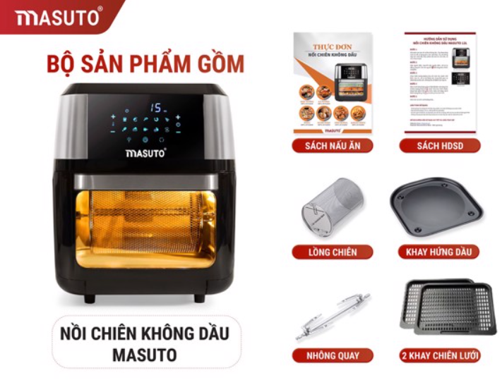 Nồi Chiên Không Dầu Air Fryer MASUTO 12L Công Nghệ Nhật Bản - Hàng Chính Hãng