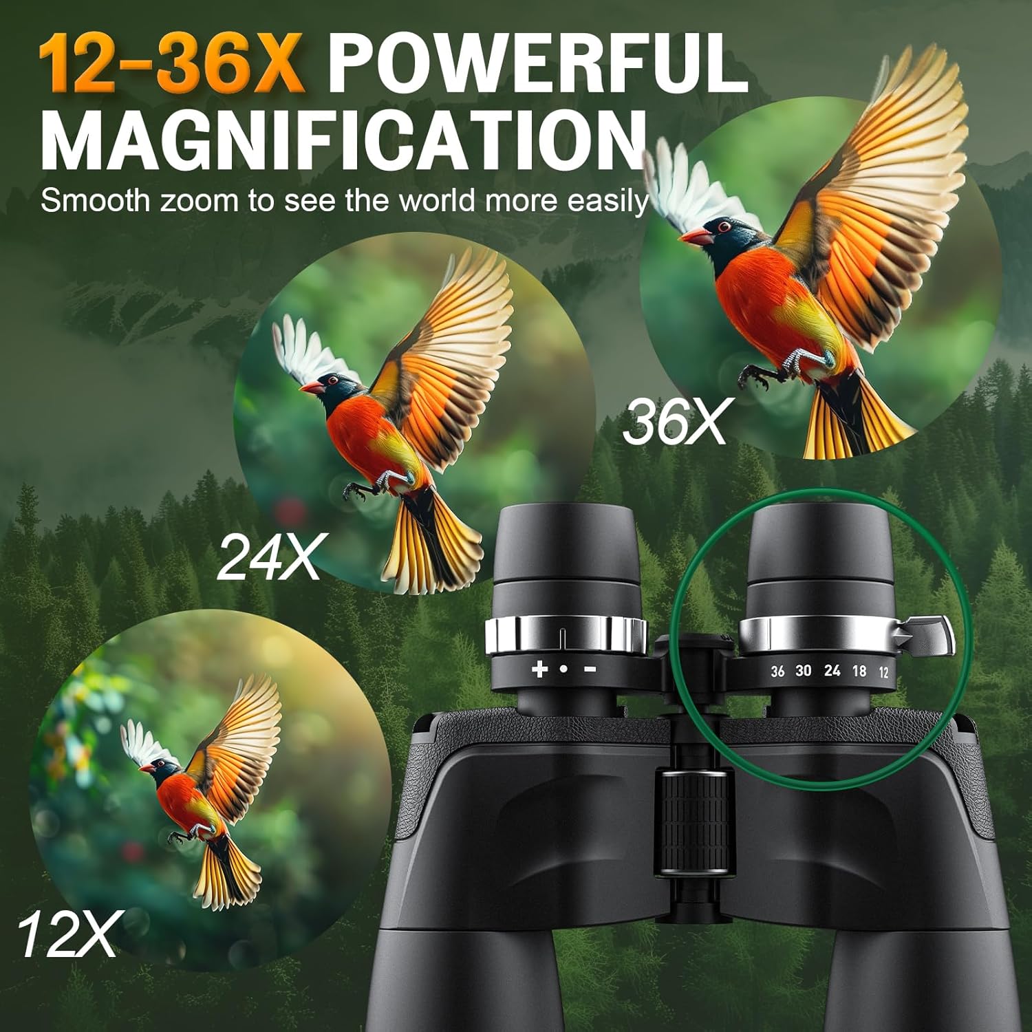 Ống nhòm hai mắt phóng đại lớn Terino BZ-1050HD new (lăng kính BAK4, HD, độ phóng đại lớn zoom 12x-36x, thấu kính FMC, màu đen) - Hàng chính hãng