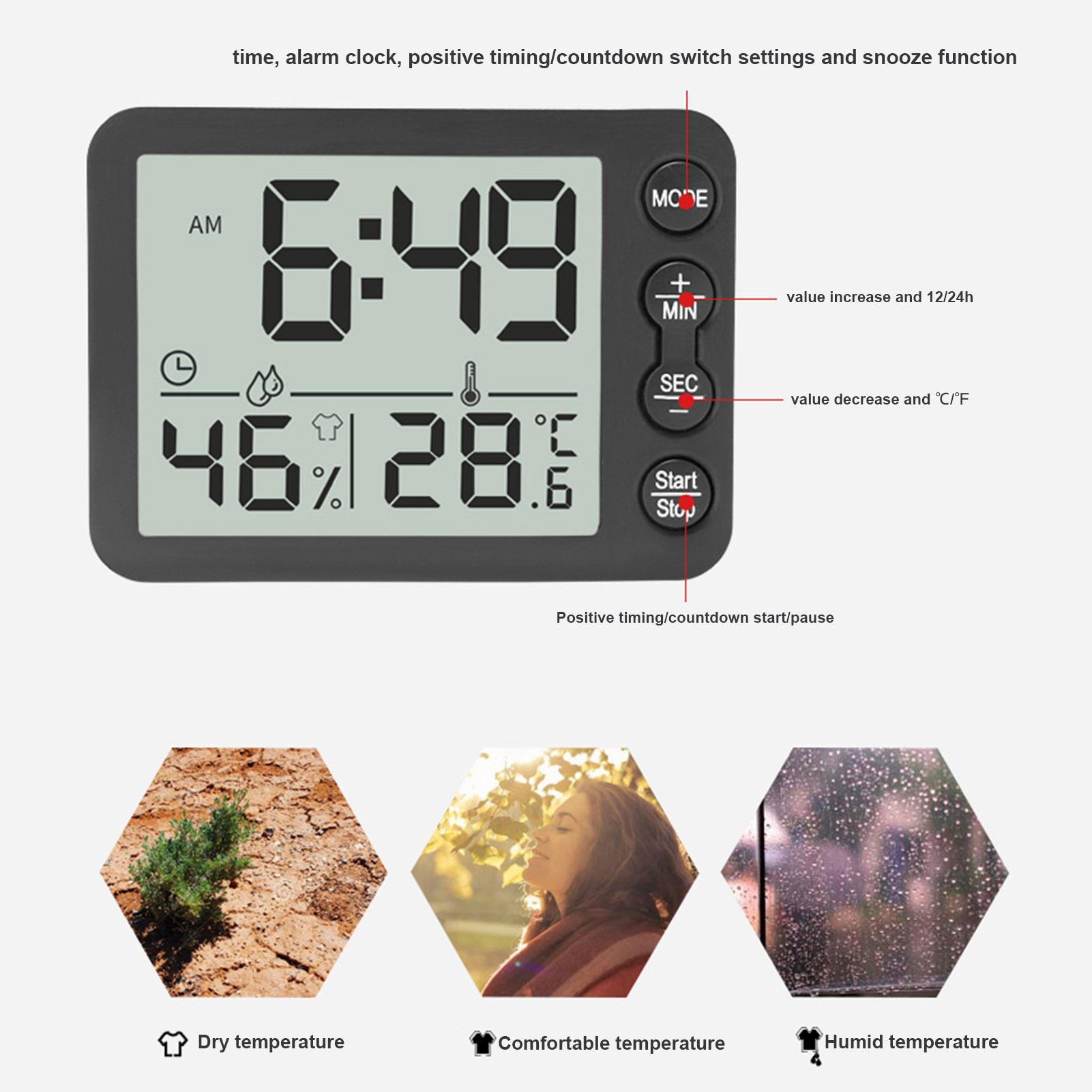 Đồng hồ đo nhiệt độ ẩm trong nhà màn hình lớn có nam châm hút